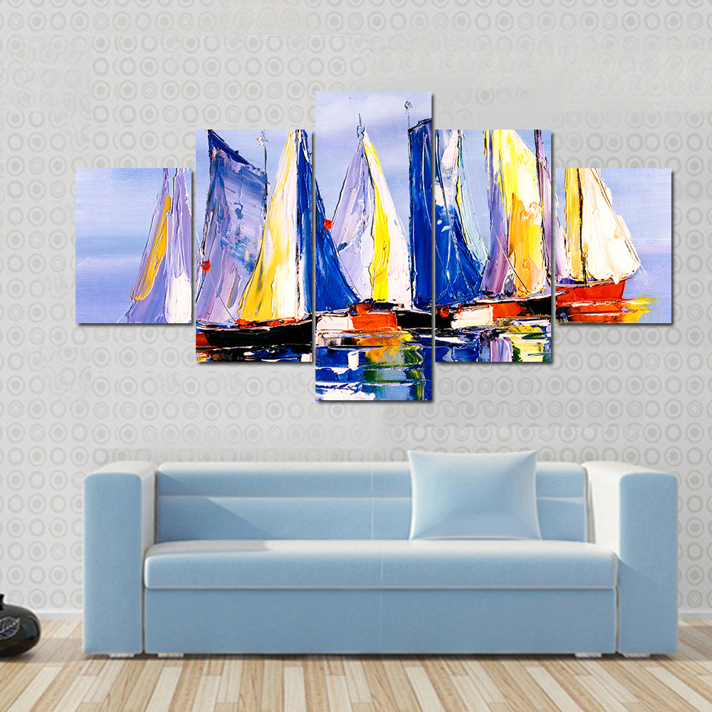 Sail Boats At Harbor Canvas Wall Art