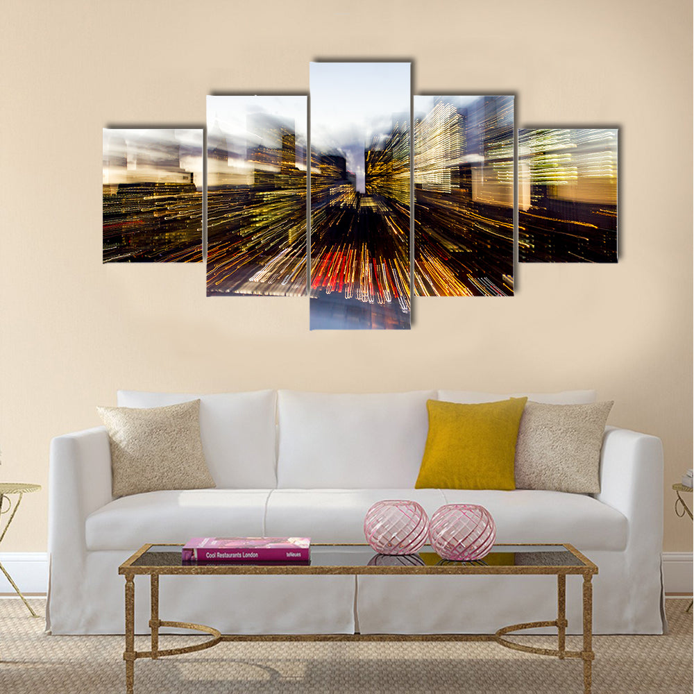 New York City Downtown Building Lights At Dusk In Manhattan Canvas Wall Art