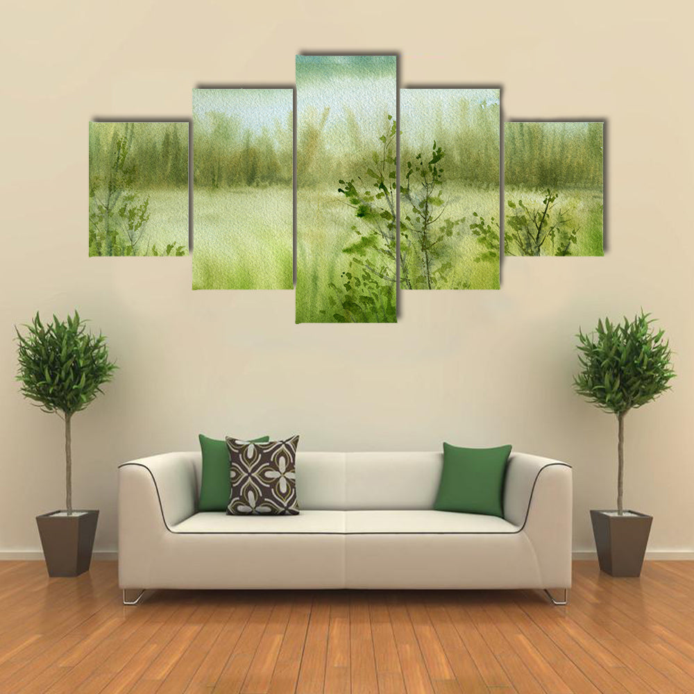 Fog At River With Grass Canvas Wall Art