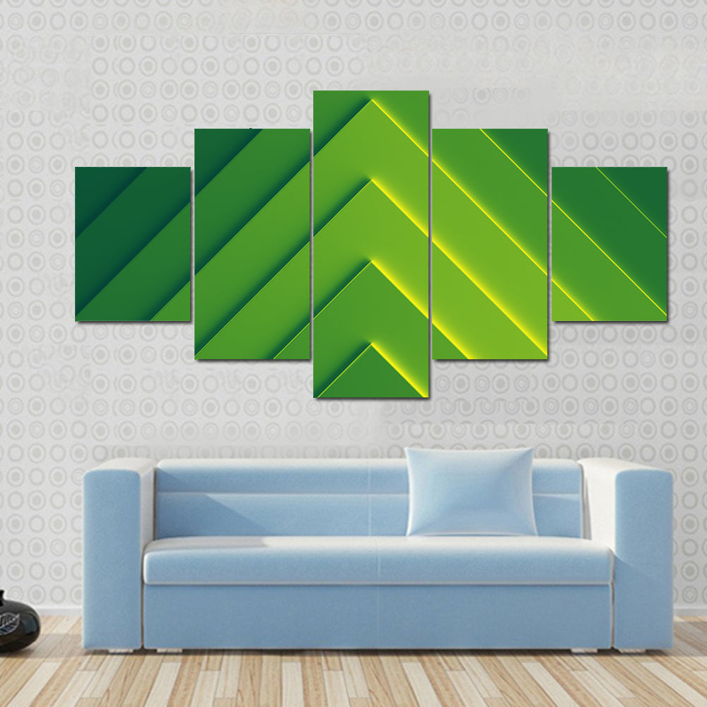 Layered Green Geometric Chevron Abstract Canvas Wall Art