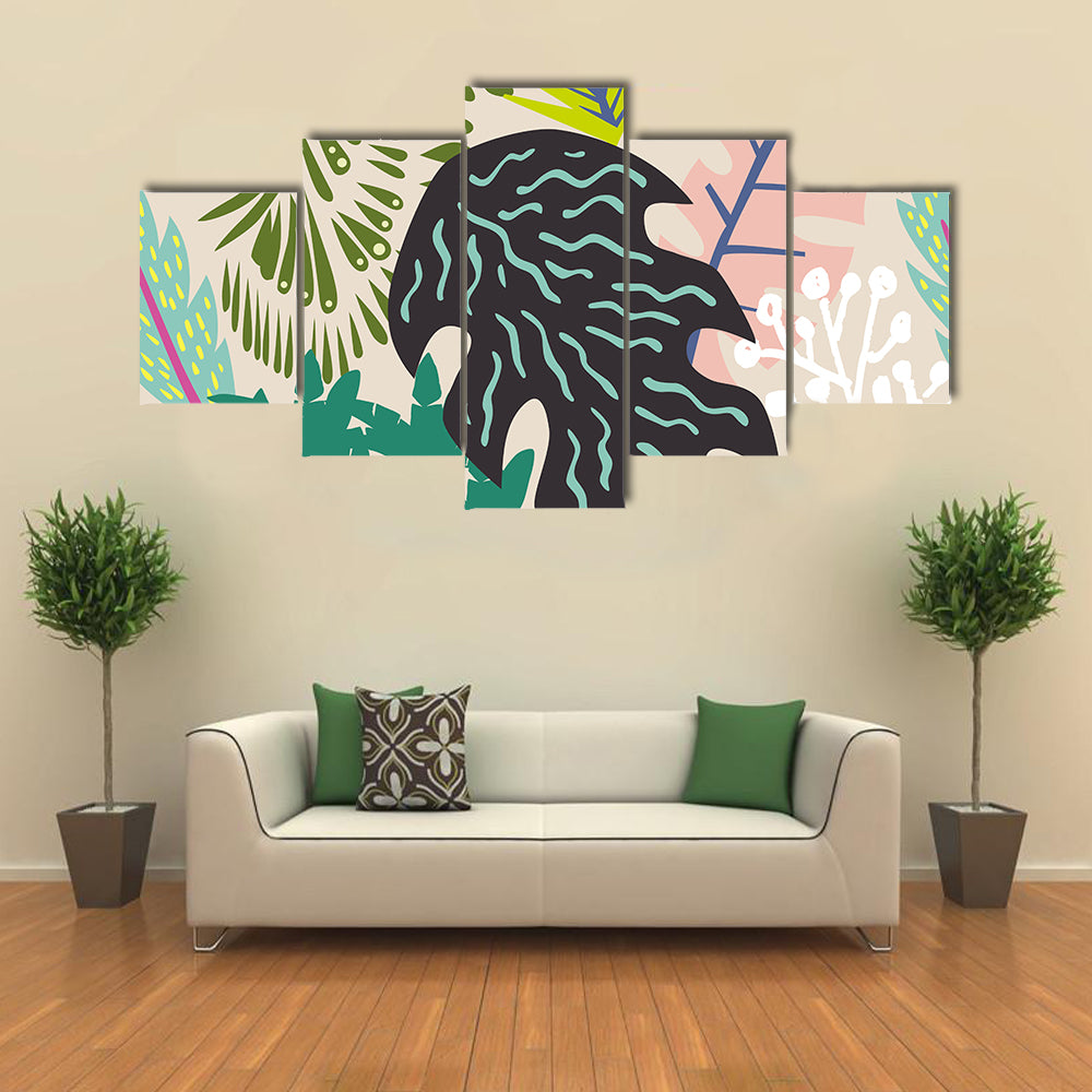 Abstract Palm Leaves Collage Canvas Wall Art