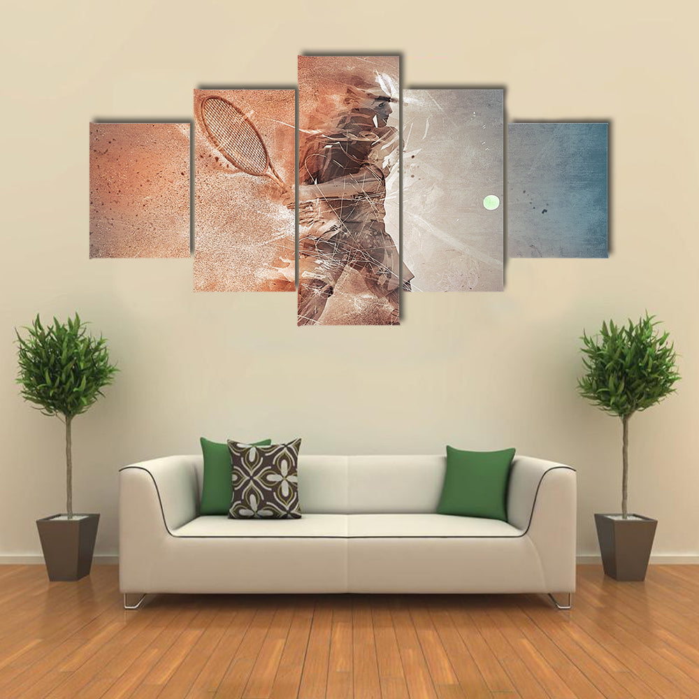 Tennis Player Hitting The Ball Illustration Canvas Wall Art