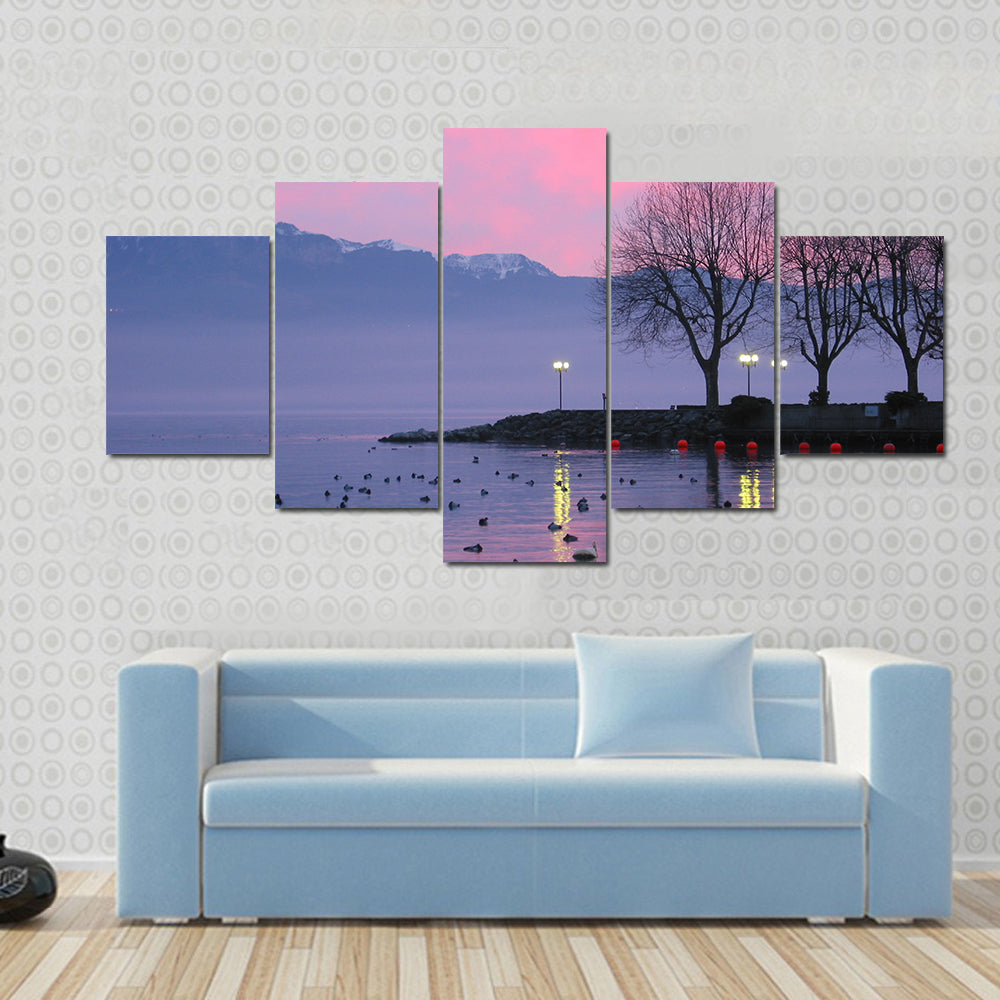 Sunset On Lake Geneva Canvas Wall Art