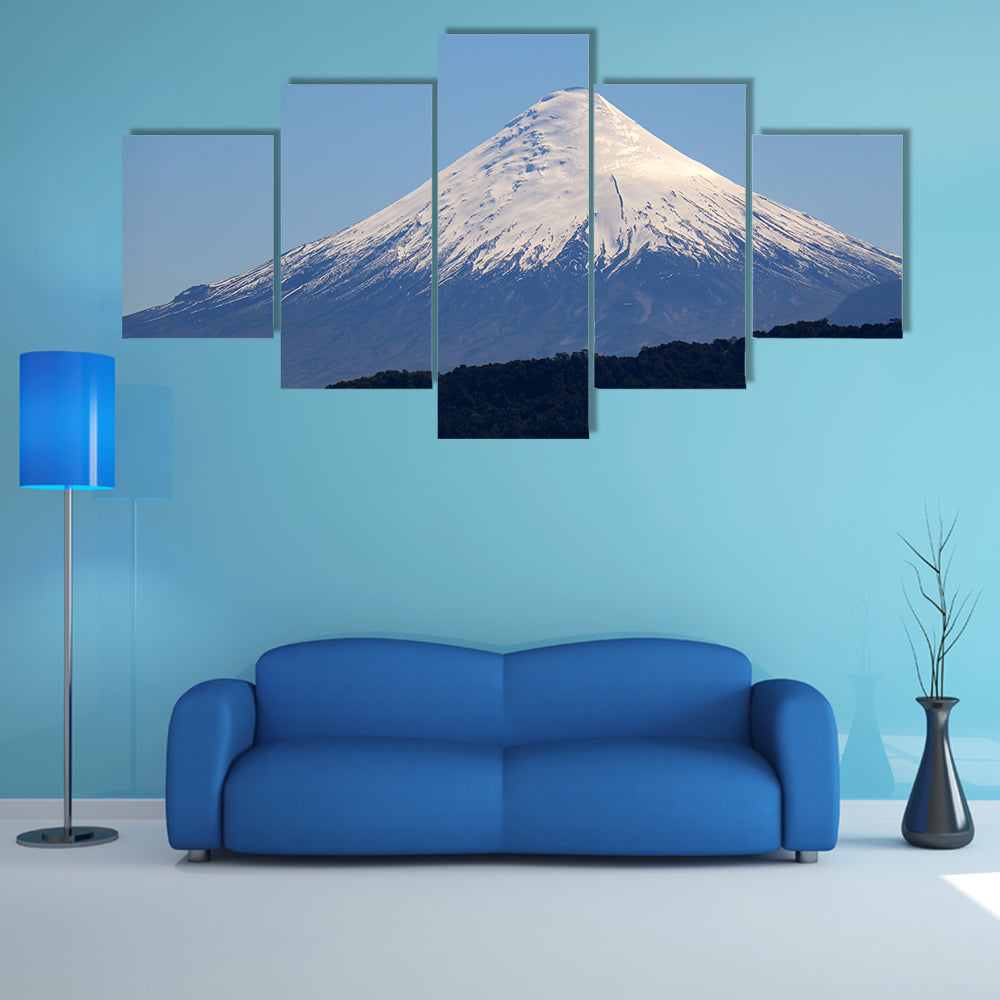 Snow-capped Volcano Over Calm Lake Canvas Wall Art