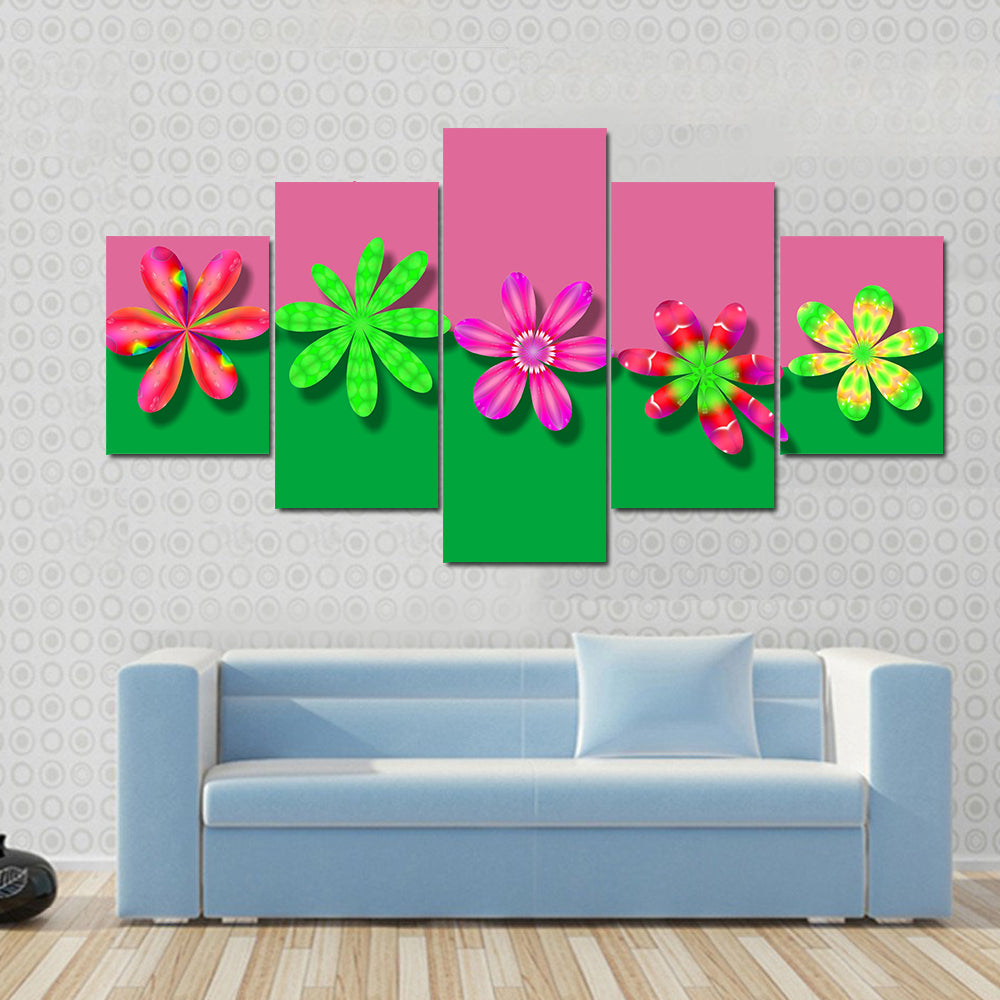 Fantasy Pink &amp; Green Flowers Canvas Wall Art