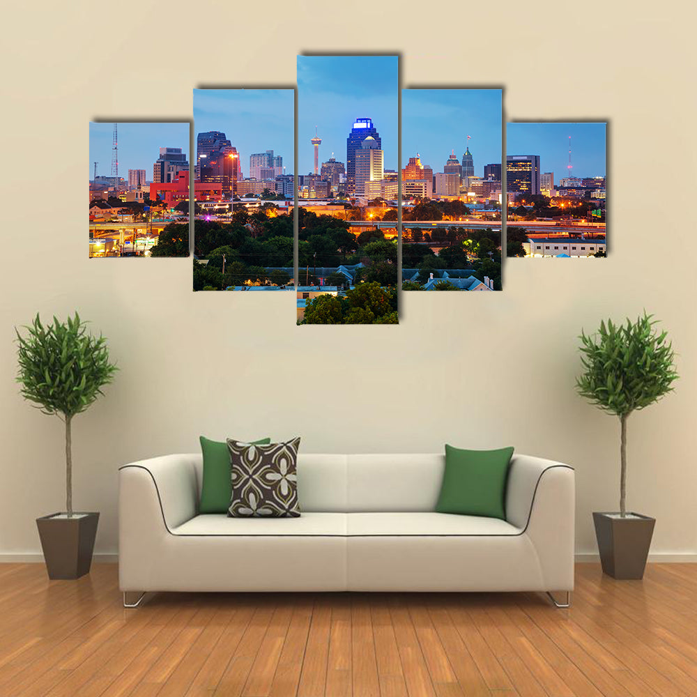San Antonio Evening Cityscape In Texas Canvas Wall Art