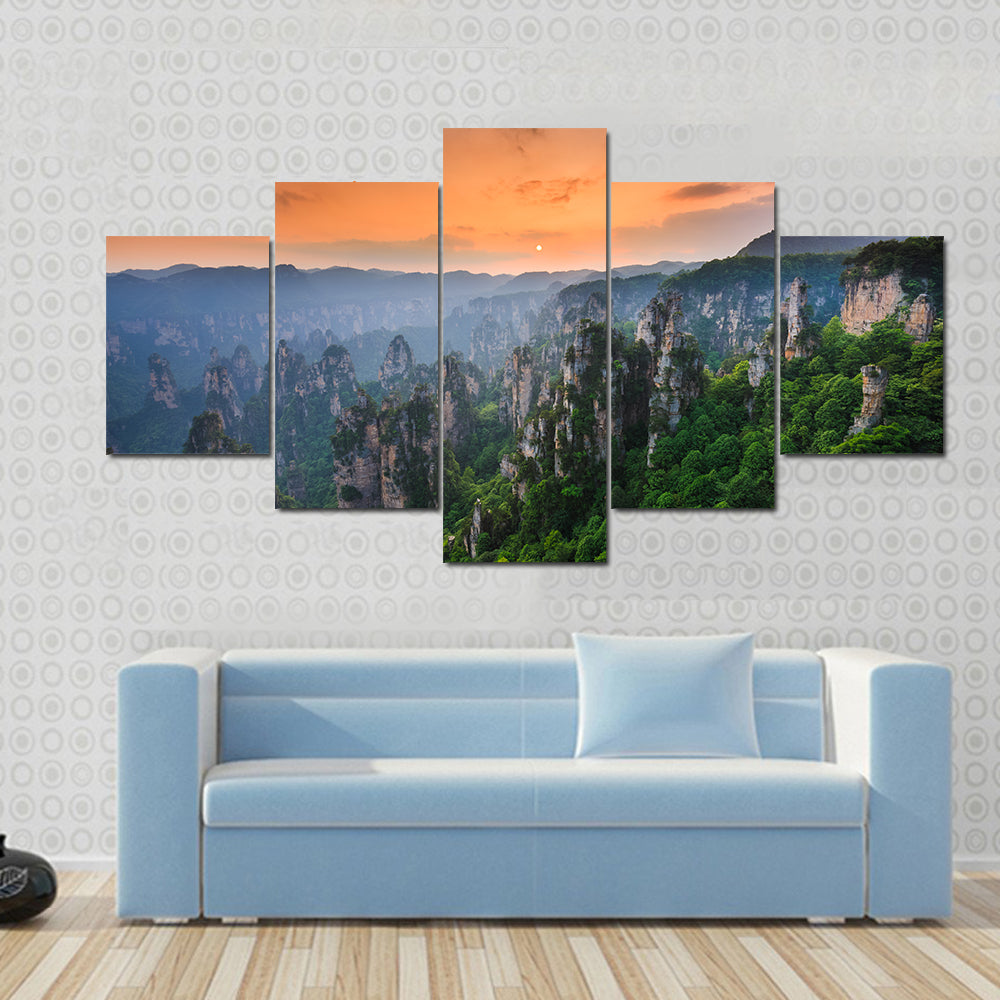 Zhangjiajie National Forest Park At Sunset In China Canvas Wall Art