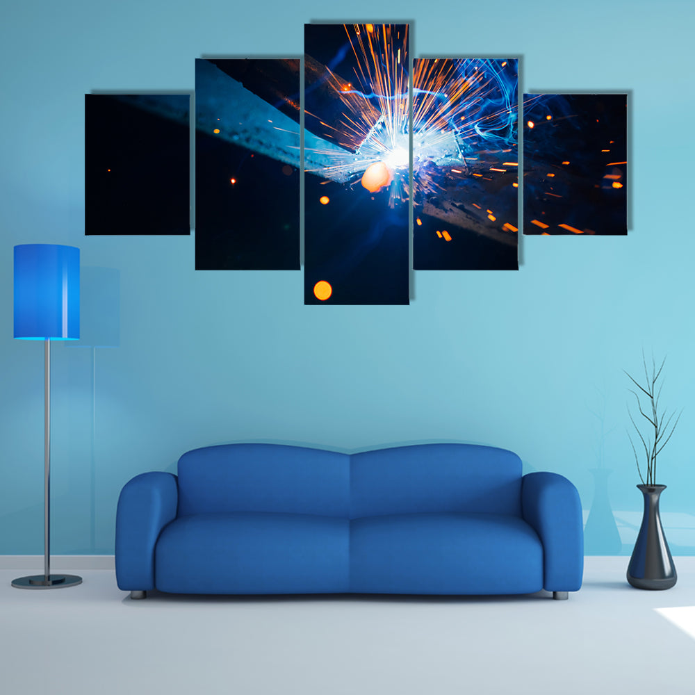 Welding Sparks with Blue Electric Arc Canvas Wall Art