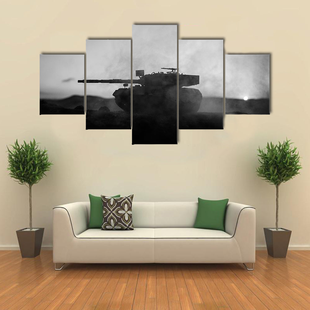 German Tank Silhouette at Sunset Canvas Wall Art