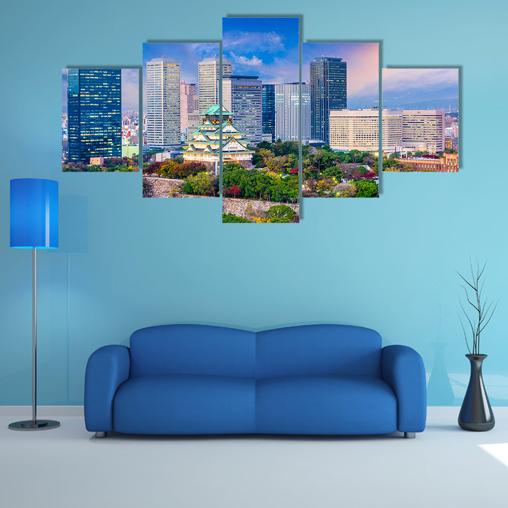 Osaka Castle and City Skyline at Dusk Canvas Wall Art