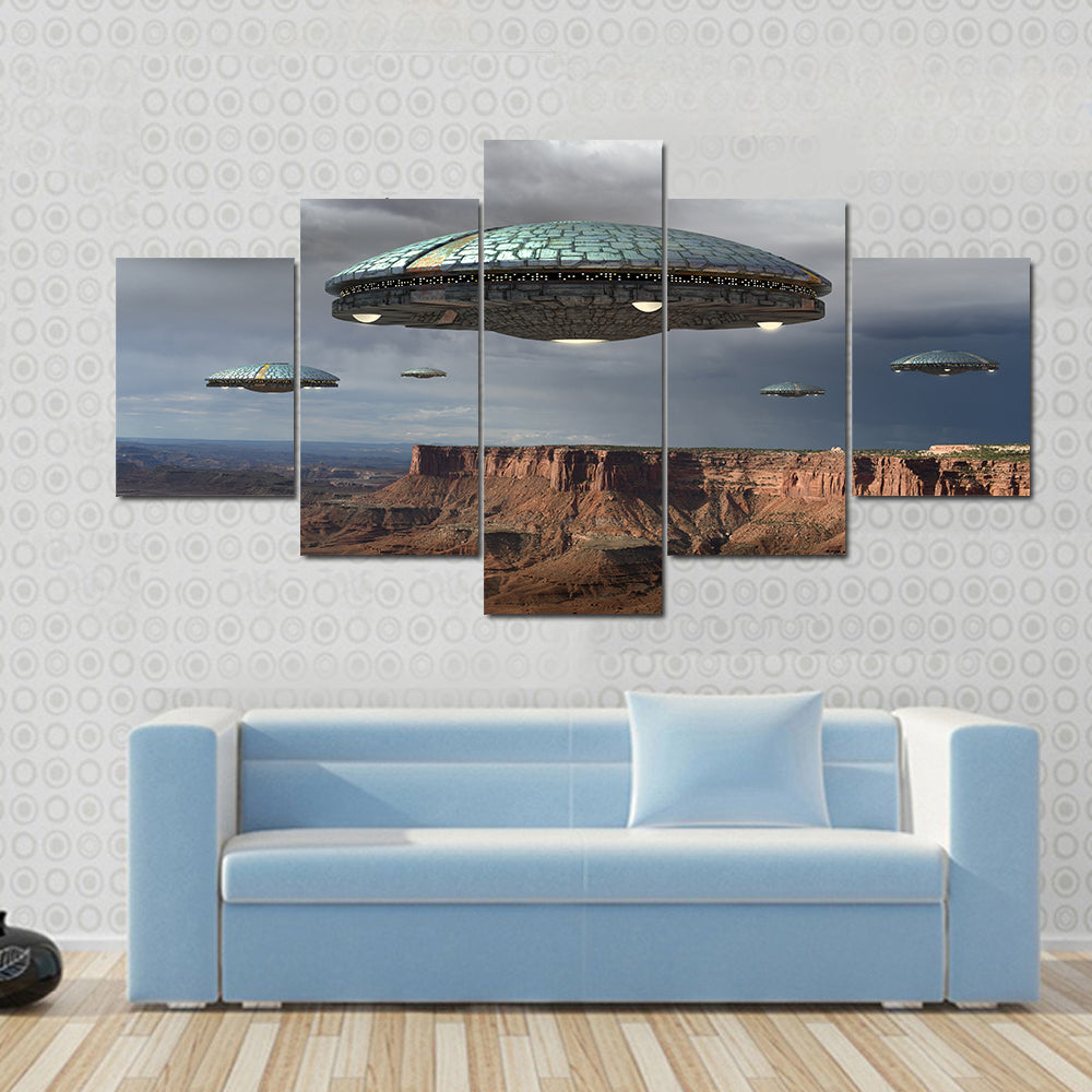 Alien Fleet Over the Grand Canyon Canvas Wall Art