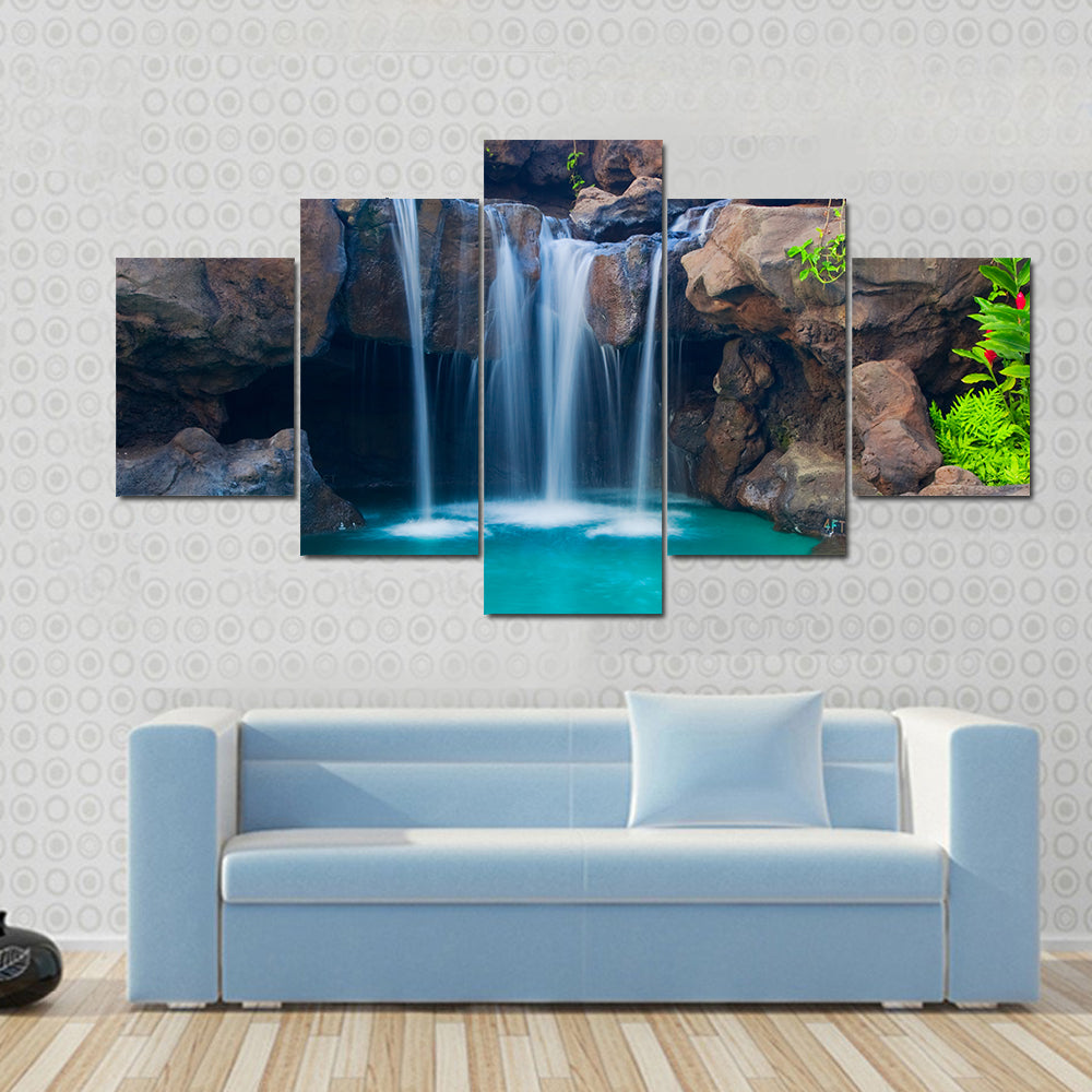 Waterfall Into Hotel Pool In Hawaii Canvas Wall Art