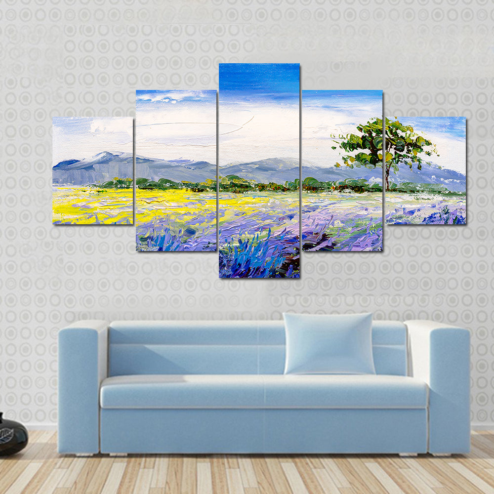 Lavender Field with Lone Tree Canvas Wall Art