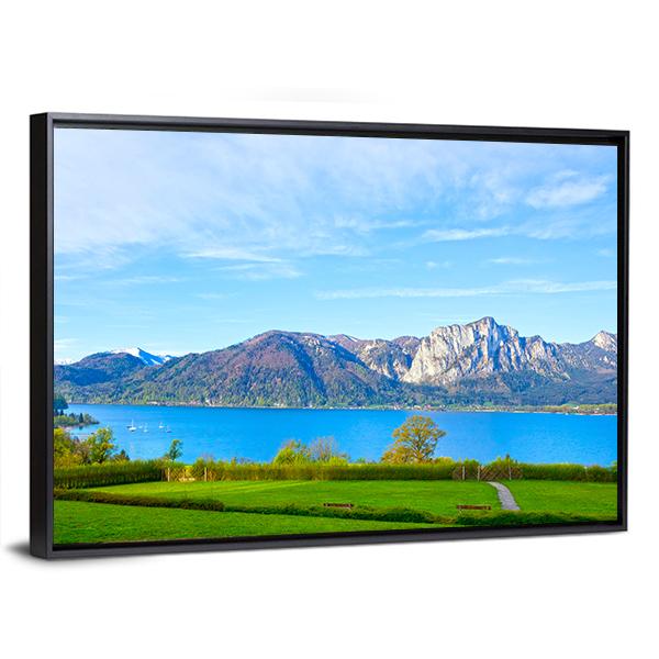 Blue Lake with Snow-capped Mountains Canvas Wall Art