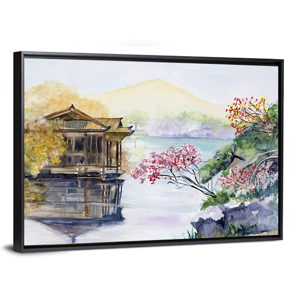 West Lake in Hangzhou Watercolor Landscape Canvas Wall Art