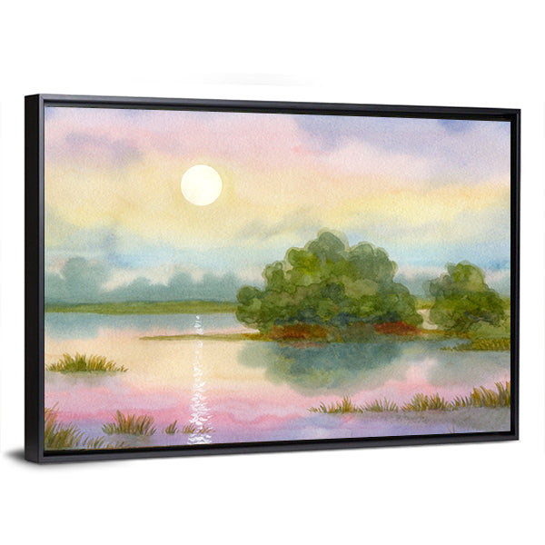 Sunrise Over Lake Canvas Wall Art