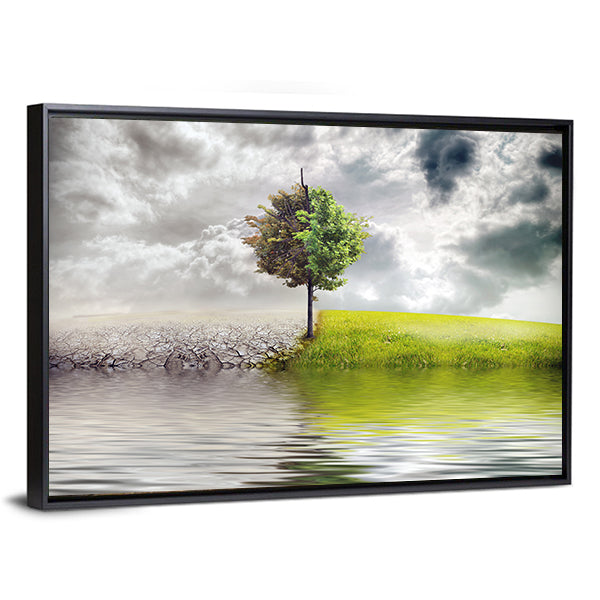 Ecology Landscape With Tree & River Canvas Wall Art