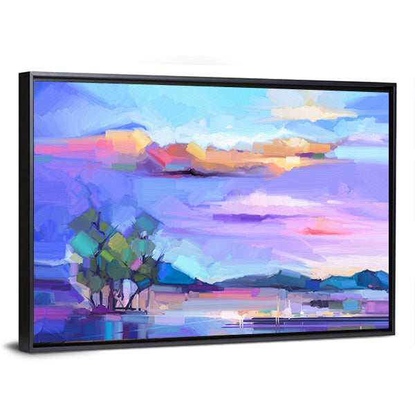 Sunset Lakeside Semi-abstract Landscape Canvas Wall Art