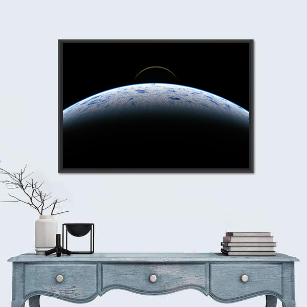 Earth &amp; Moon From Space Canvas Wall Art