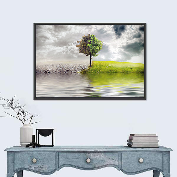 Ecology Landscape With Tree & River Canvas Wall Art