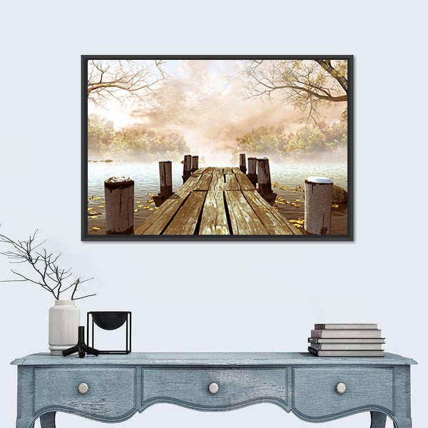 Wooden Dock On Lake Canvas Wall Art