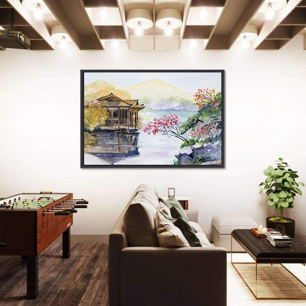 West Lake in Hangzhou Watercolor Landscape Canvas Wall Art