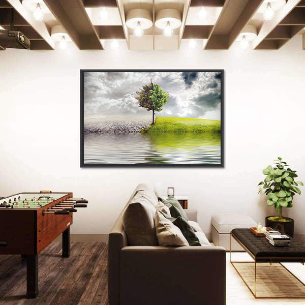 Ecology Landscape With Tree &amp; River Canvas Wall Art