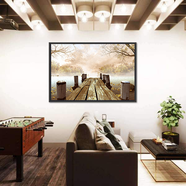 Wooden Dock On Lake Canvas Wall Art
