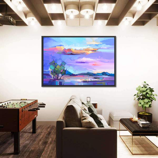 Sunset Lakeside Semi-abstract Landscape Canvas Wall Art