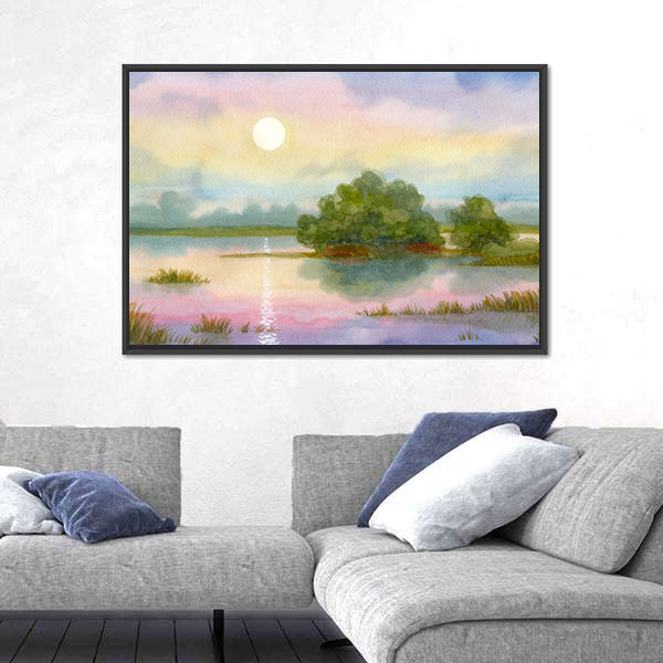 Sunrise Over Lake Canvas Wall Art