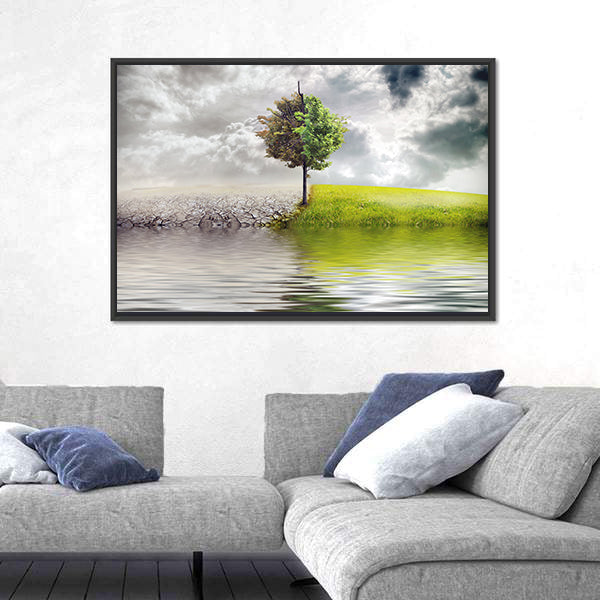 Ecology Landscape With Tree &amp; River Canvas Wall Art