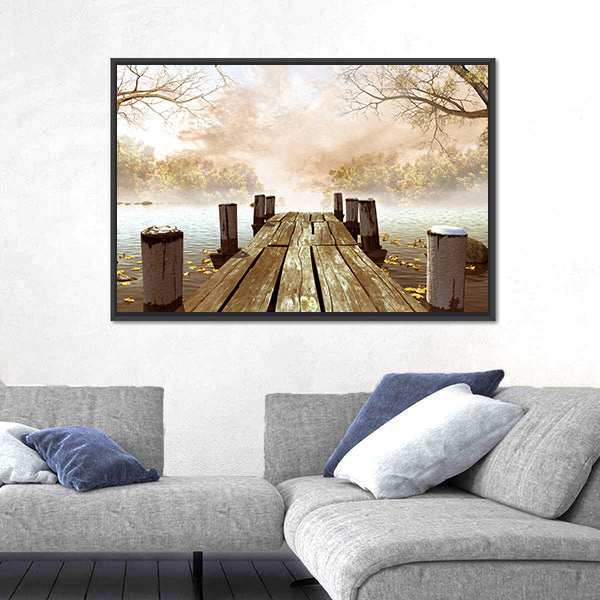 Wooden Dock On Lake Canvas Wall Art