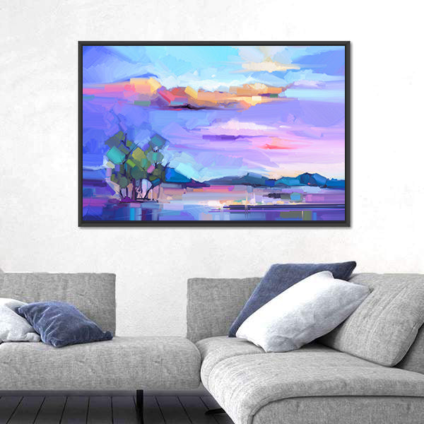 Sunset Lakeside Semi-abstract Landscape Canvas Wall Art
