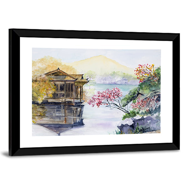 West Lake in Hangzhou Watercolor Landscape Canvas Wall Art