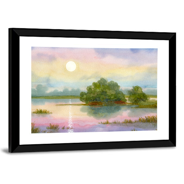 Sunrise Over Lake Canvas Wall Art