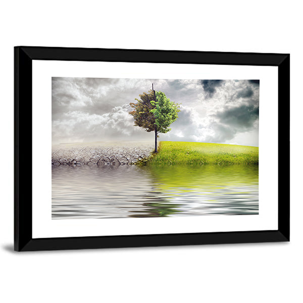 Ecology Landscape With Tree &amp; River Canvas Wall Art
