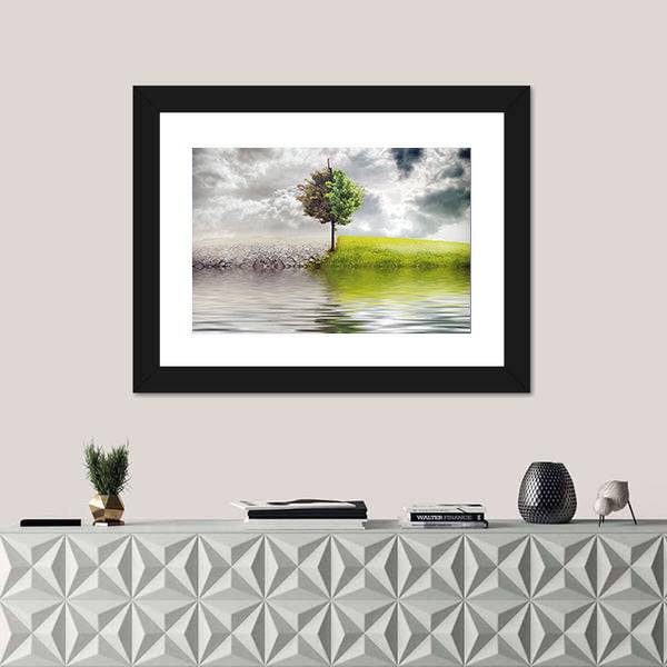 Ecology Landscape With Tree &amp; River Canvas Wall Art