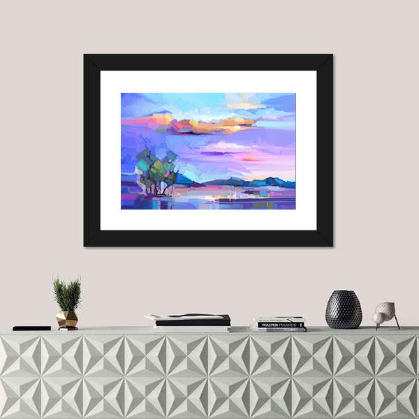 Sunset Lakeside Semi-abstract Landscape Canvas Wall Art