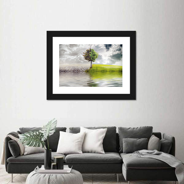 Ecology Landscape With Tree &amp; River Canvas Wall Art