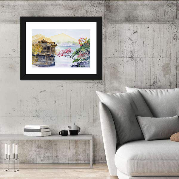 West Lake in Hangzhou Watercolor Landscape Canvas Wall Art