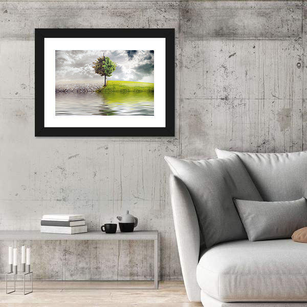Ecology Landscape With Tree &amp; River Canvas Wall Art