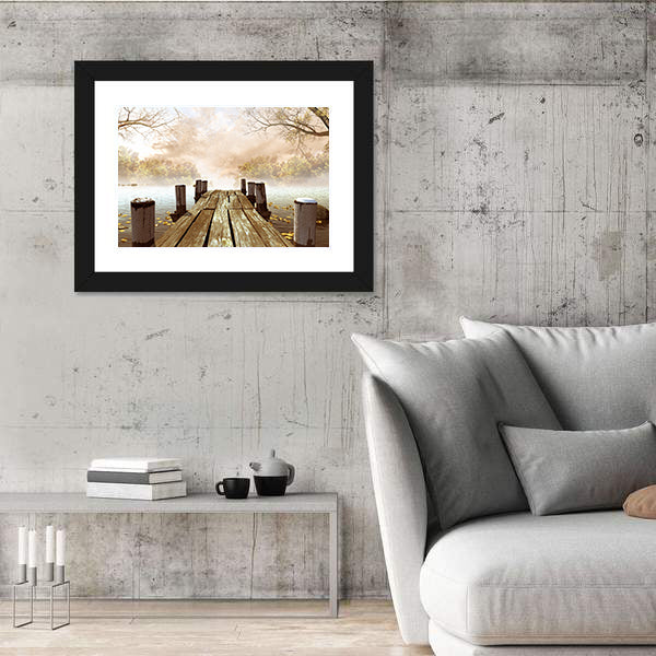 Wooden Dock On Lake Canvas Wall Art