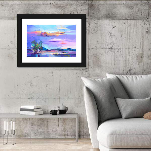Sunset Lakeside Semi-abstract Landscape Canvas Wall Art