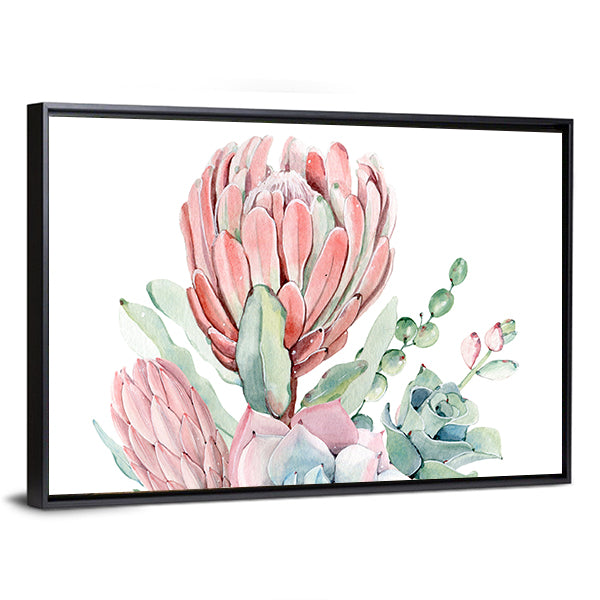 Vintage Protea and Succulents Bouquet Canvas Wall Art
