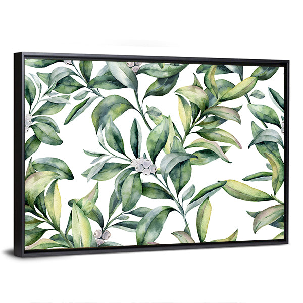 Watercolor Leafy Floral Pattern Canvas Wall Art