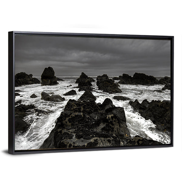 Crashing Waves on Rocky Coastline Canvas Wall Art