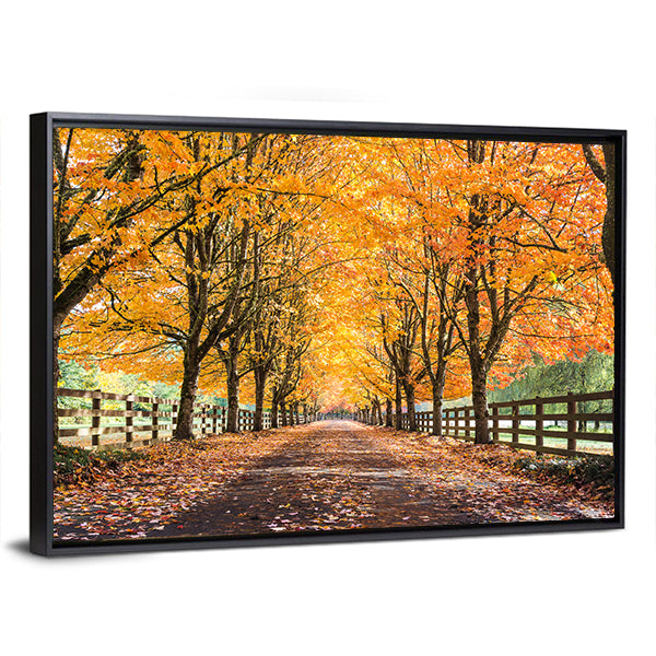 Autumn Tree Tunnel with Golden Leaves Canvas Wall Art