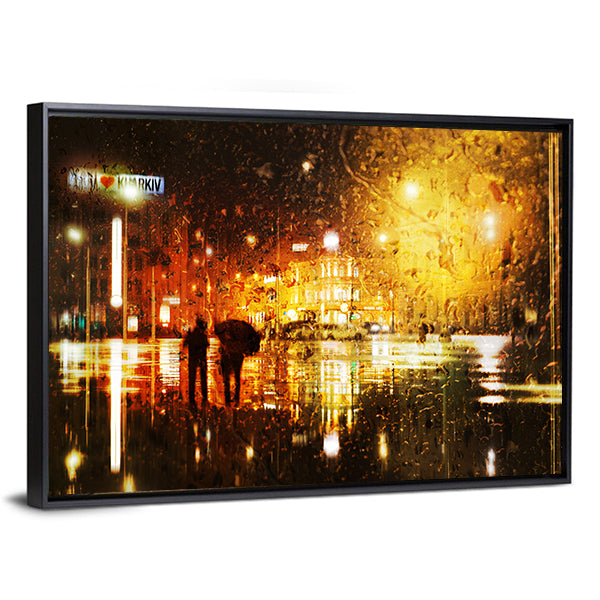 The Couple At The Rain In The City Canvas Wall Art