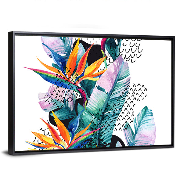 Tropical Watercolor Paradise Flowers Canvas Wall Art