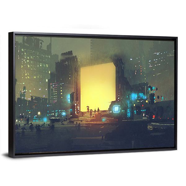 Rain-soaked Futuristic Cityscape Canvas Wall Art